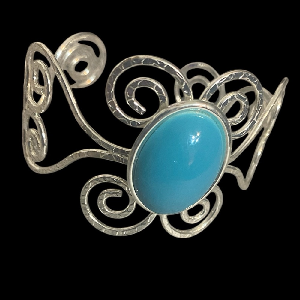 Silver and Blue Swirl Cuff Bracelet
